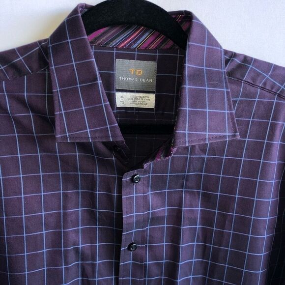 Men's Thomas Dean Purple & Blue Check Button Down Shirt - Picture 3 of 9